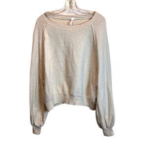 Free People Found My Friend Cream Textured Boucle Pullover Sweater Large L